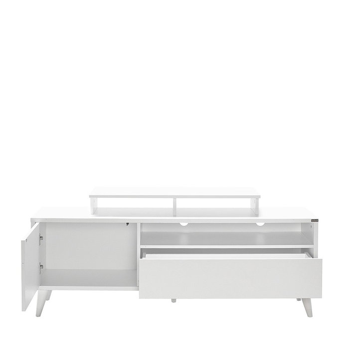 Hanah Home Soporte de TV Tvr-511-Dd-1 Blanco, Tablero de Partículas Recubierto de Melamina, Mueble Salón Elegante y Moderno con Amplio Almacenamiento